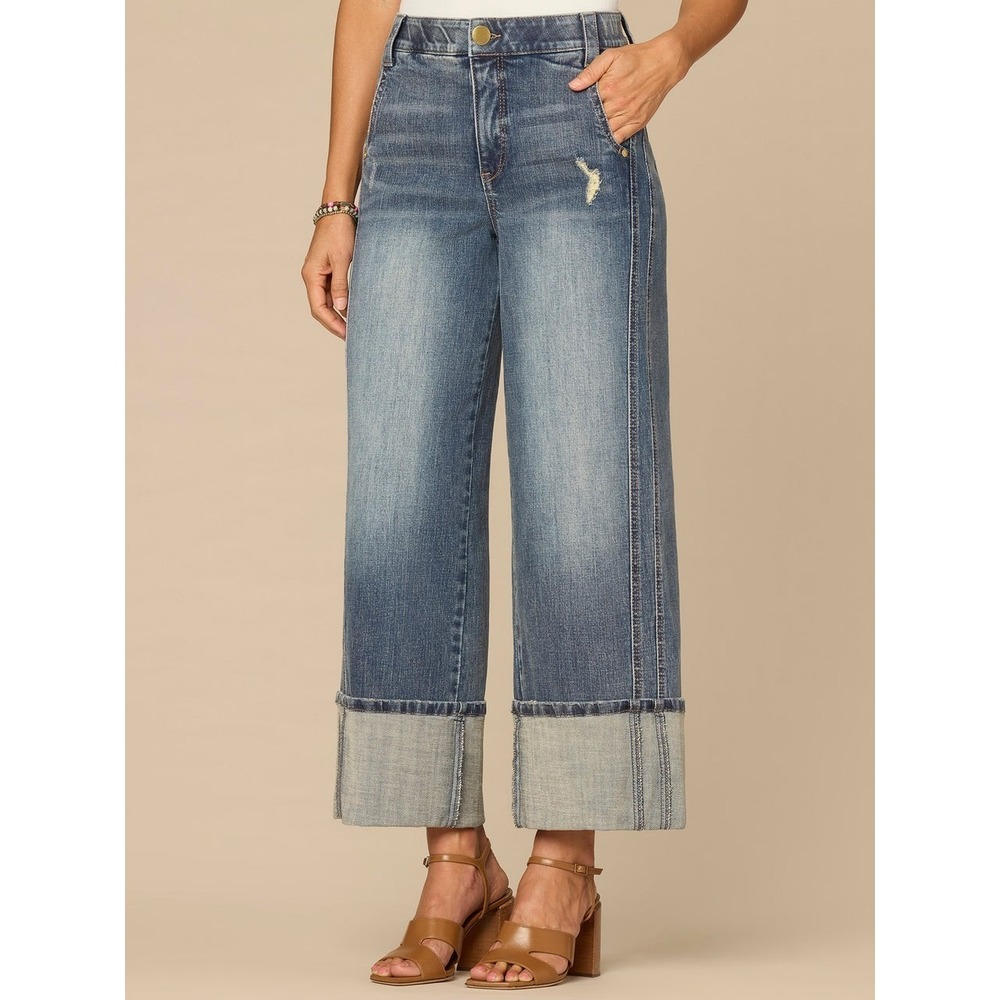 Democracy Skyrise Wide Leg Jeans Women 2 Blue Dark Wash Stretch Panel 26x33 - Picture 3 of 16